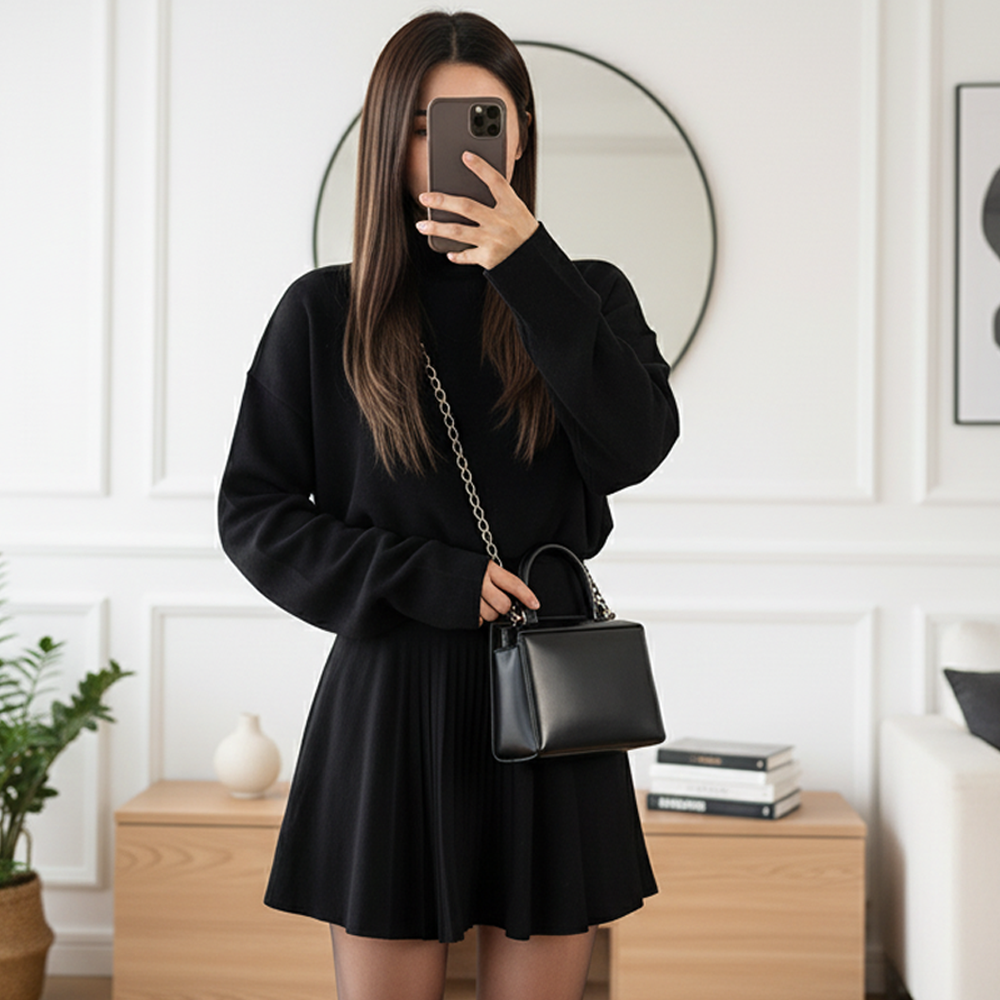 💗Lässiges, halbhohes, langärmeliges Strickkleid für Damen