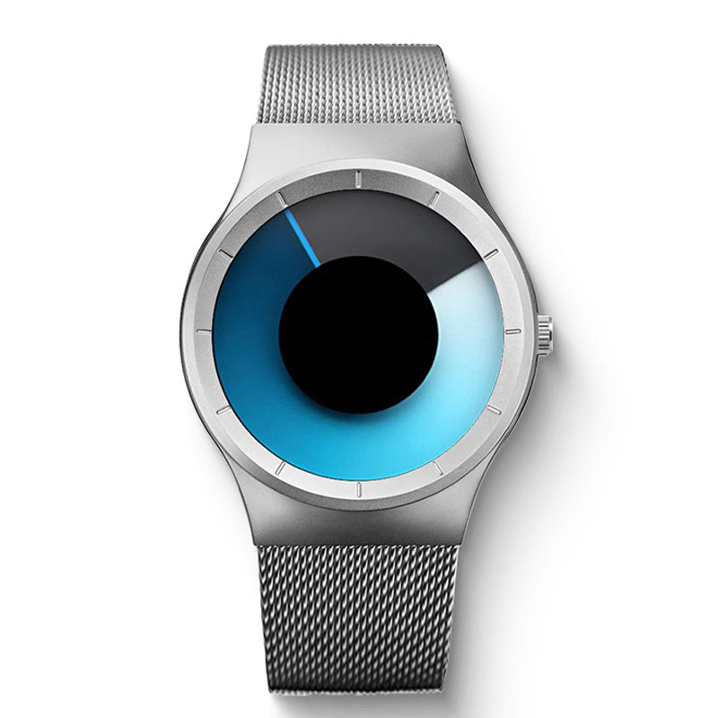 Futuristische, minimalistische Herrenuhr mit kreativem Drehscheiben-Zifferblatt