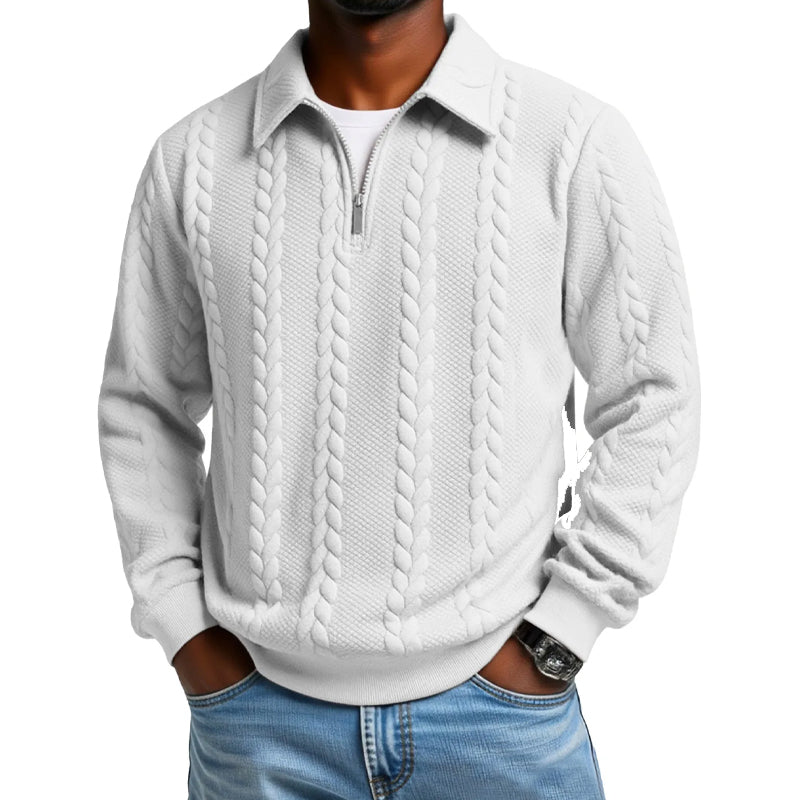 🔥Neuheiten-Angebot – Lässiger Herrenpullover mit halbem Reißverschluss und Zopfmuster