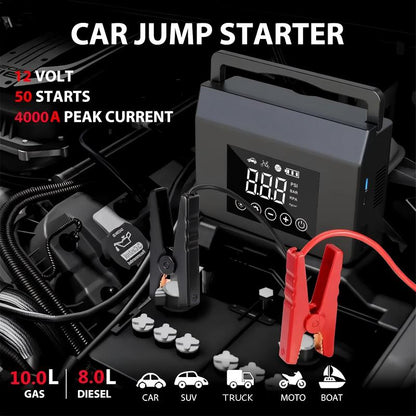 🚨 50 % RABATT! 🚗 4-in-1 Mobiler Auto-Starthilfe-Booster & Reifenkompressor – 4000A Spitzenstrom, 150 PSI, Powerbank & LCD-Display ⚡🛞