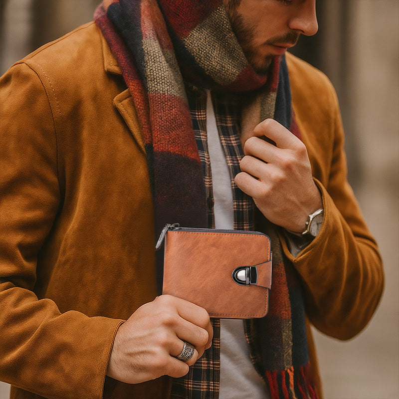 Herren-Geldbörse im Vintage-Stil mit Reißverschluss