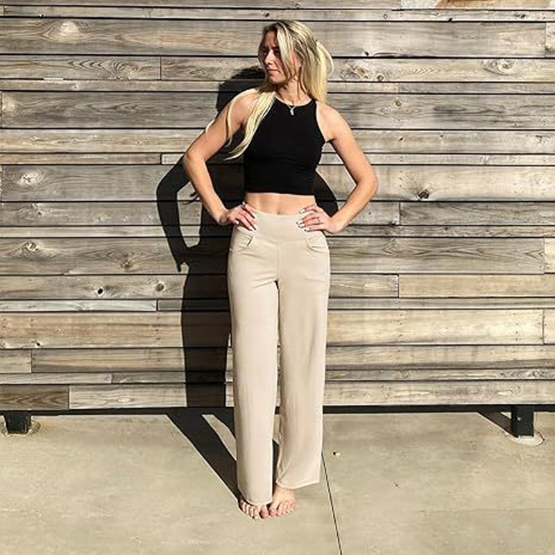 🎁 Zeitlich begrenztes Sonderangebot: 50 % Rabatt 💞Stretch-Yoga-Loungehose mit weitem Bein und Taschen für Damen