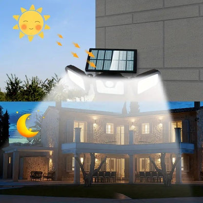 📢📢Solar-Wandleuchte mit 3 Leuchtenköpfen und Sensor-Beleuchtung