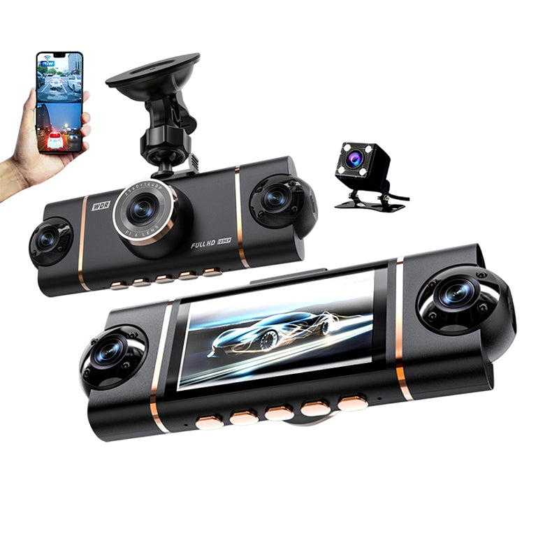 🔥2026: Starten Sie mit dem perfekten Überblick! 🚘📹 4-Kanal HD-Dashcam mit Rundum-Aufnahme (Front, Innenraum, Heck)