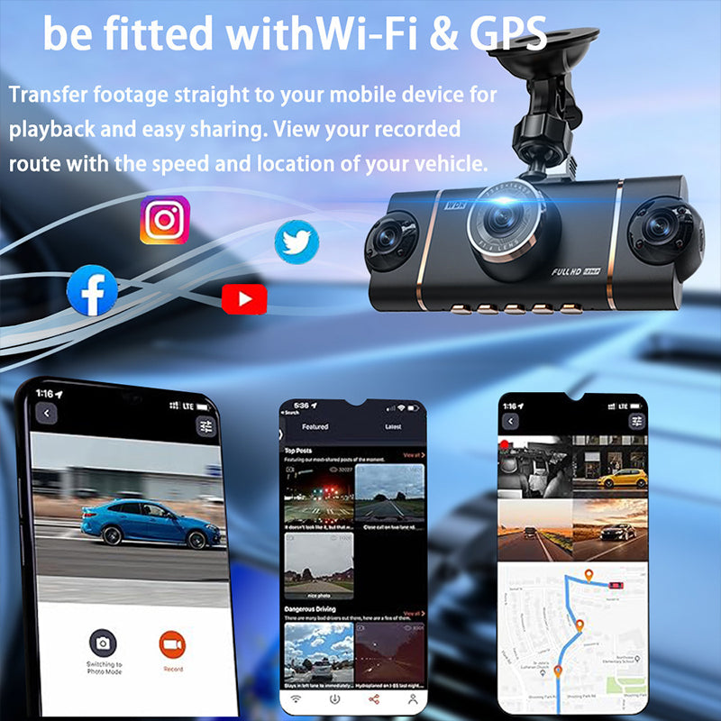 🔥2026: Starten Sie mit dem perfekten Überblick! 🚘📹 4-Kanal HD-Dashcam mit Rundum-Aufnahme (Front, Innenraum, Heck)