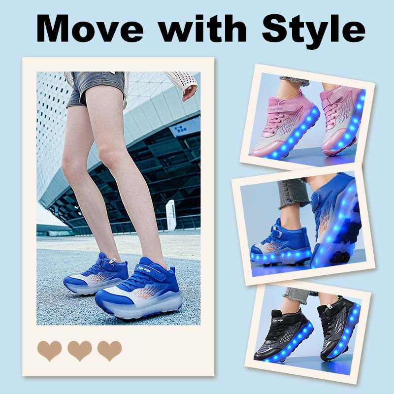 LED-beleuchtete Rollschuhe mit abnehmbaren Rädern