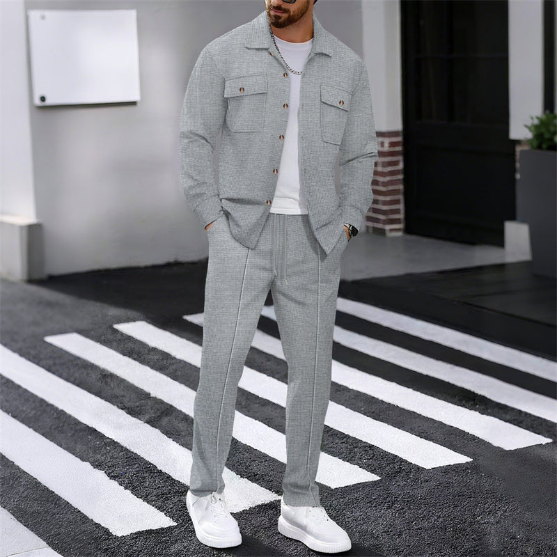 🔥Herren-Set aus Waffel-Button-Down-Jacke und Hose