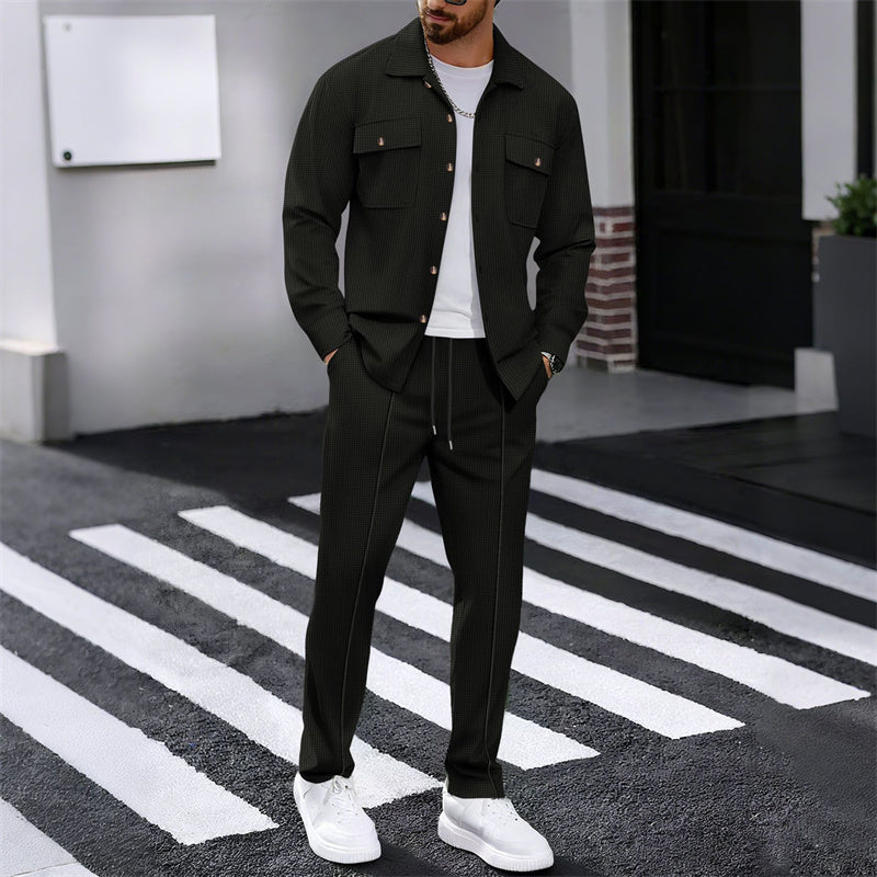 🔥Herren-Set aus Waffel-Button-Down-Jacke und Hose
