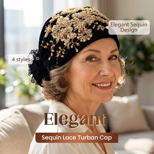 Elegante Pailletten-Spitzen-Turban-Mütze
