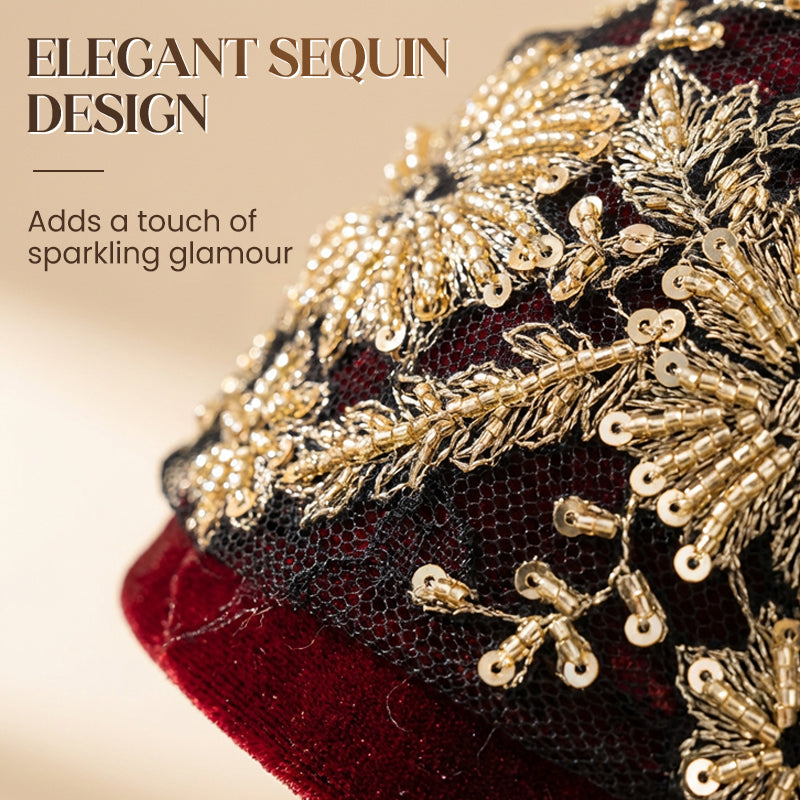 Elegante Pailletten-Spitzen-Turban-Mütze