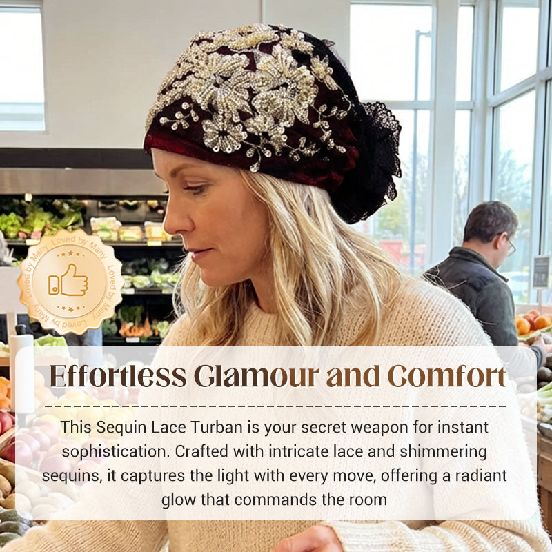 Elegante Pailletten-Spitzen-Turban-Mütze