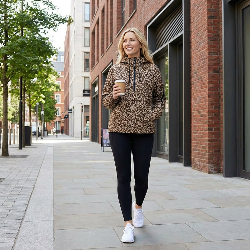 Kapuzenpullover mit Leopardenmuster und Kängurutasche