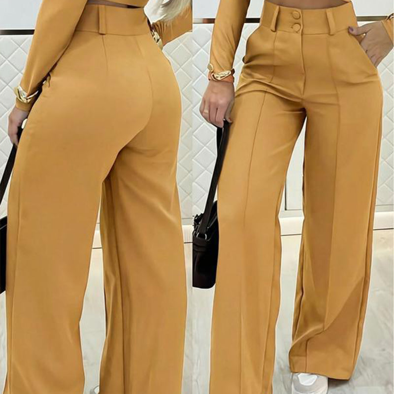 ⌛ Nur noch 3 Tage – 49% auf alles! ⏰ Damen-Hose mit hohem Bund, weitem Bein und einfarbigem Bein