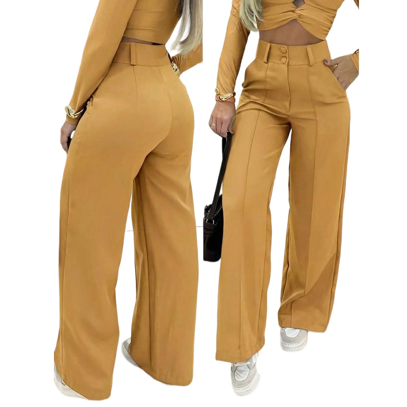 ⌛ Nur noch 3 Tage – 49% auf alles! ⏰ Damen-Hose mit hohem Bund, weitem Bein und einfarbigem Bein