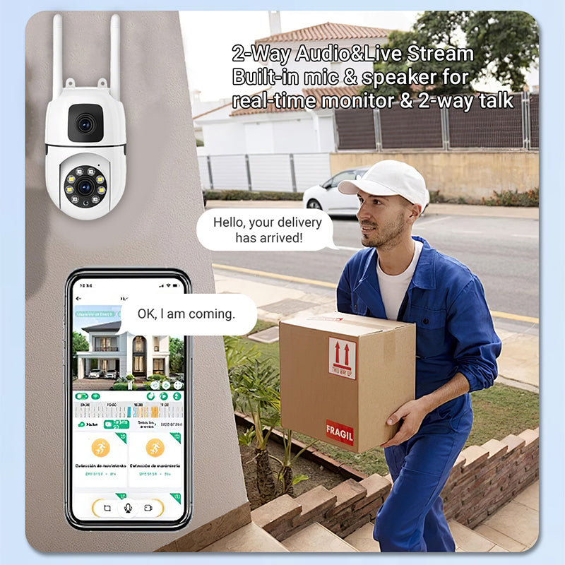 360° Schwenk-Neige 4K Dual-Linsen Sicherheitskamera – Outdoor WLAN Überwachungskamera