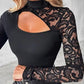🔈🔈NEU EINGETROFFEN 50% RABATT🌸 Damen-Top mit asymmetrischem Cut-out und Spitzenärmeln👚