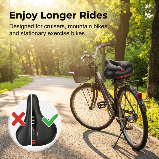 Memory Foam Sattel AntiSchmerz Fahrradsattel 26x22cm WASSERDICHT PU-Leder & Memory Schaum atmungsaktiv rutschfest Maximaler Komfort für MTB Rennrad & E-Bike Reflektierendes Design