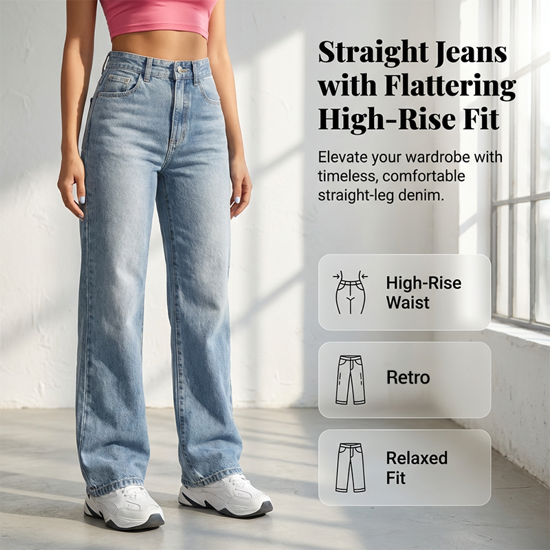 Damenjeans mit hoher Taille und geradem Bein