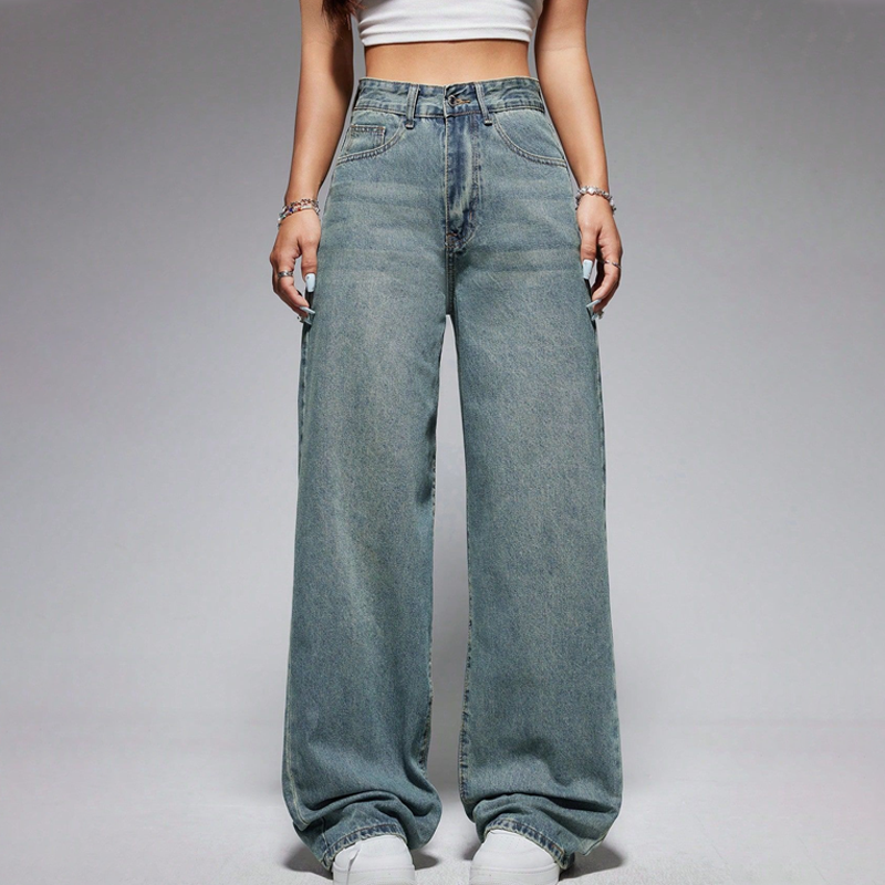 Damenjeans mit hoher Taille und geradem Bein