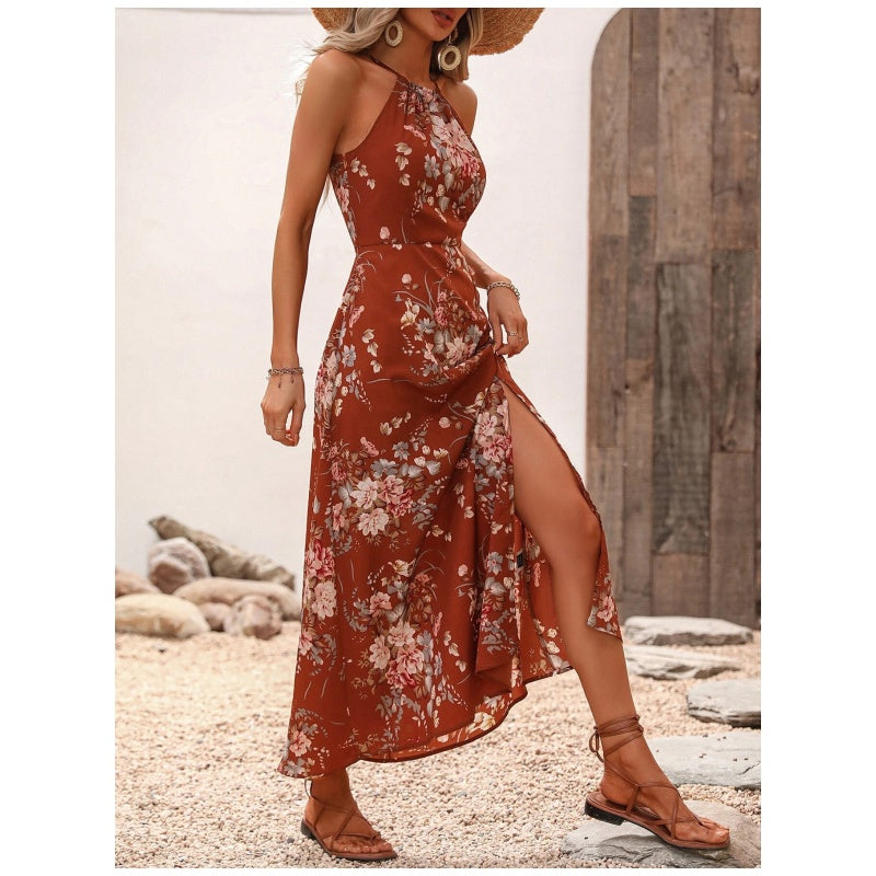 👗 LIMITIERTES ANGEBOT 50% RABATT! ✨ Blumenmuster Halterkleid – Elegant, Mit Seitenschlitz, Vielseitig 🌸