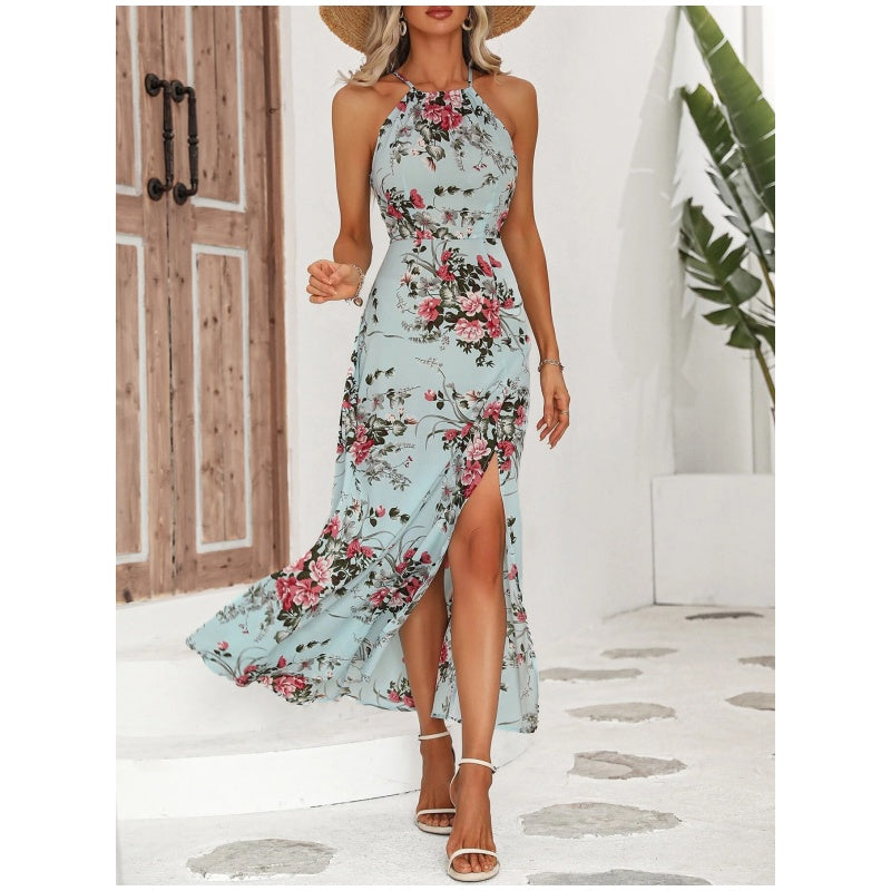👗 LIMITIERTES ANGEBOT 50% RABATT! ✨ Blumenmuster Halterkleid – Elegant, Mit Seitenschlitz, Vielseitig 🌸