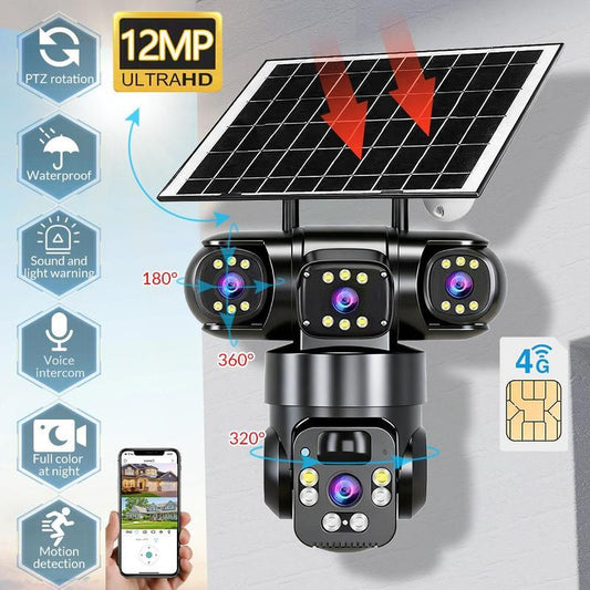Caméra de surveillance Wi-Fi 6K 9 MP pour l'extérieur | Zoom 10x, 3 objectifs, PTZ 360° | Indice de protection IP66, vision nocturne couleur, audio bidirectionnel, suivi de mouvement