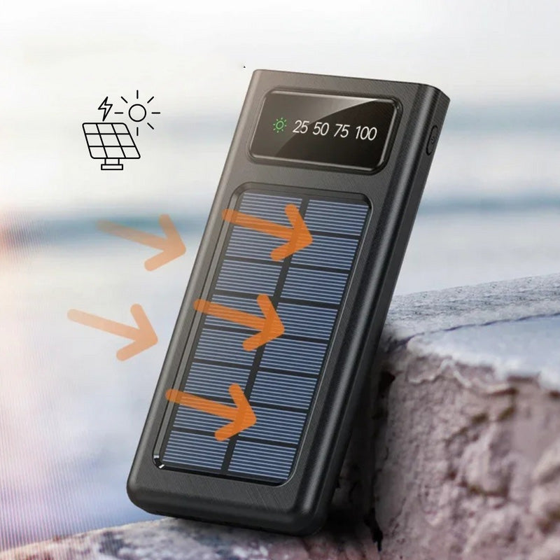 Tragbare Solar-Powerbank mit integriertem Kabel und hoher Kapazität