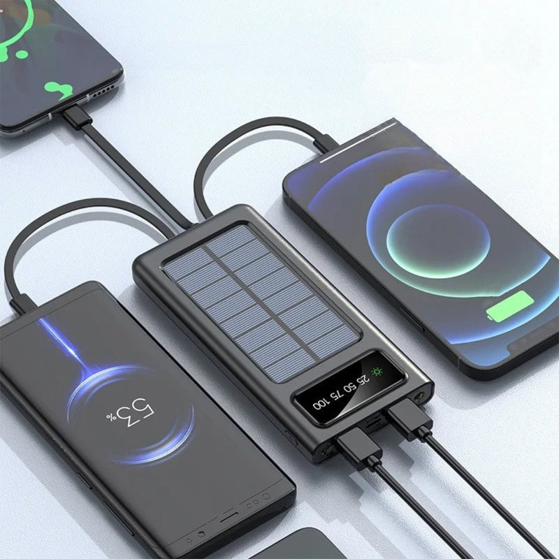 Tragbare Solar-Powerbank mit integriertem Kabel und hoher Kapazität