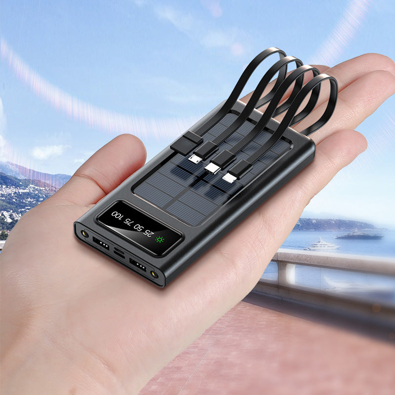 Tragbare Solar-Powerbank mit integriertem Kabel und hoher Kapazität