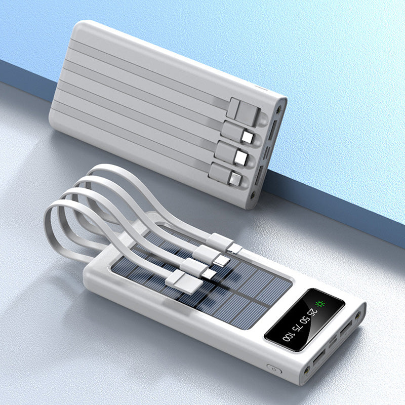 Tragbare Solar-Powerbank mit integriertem Kabel und hoher Kapazität