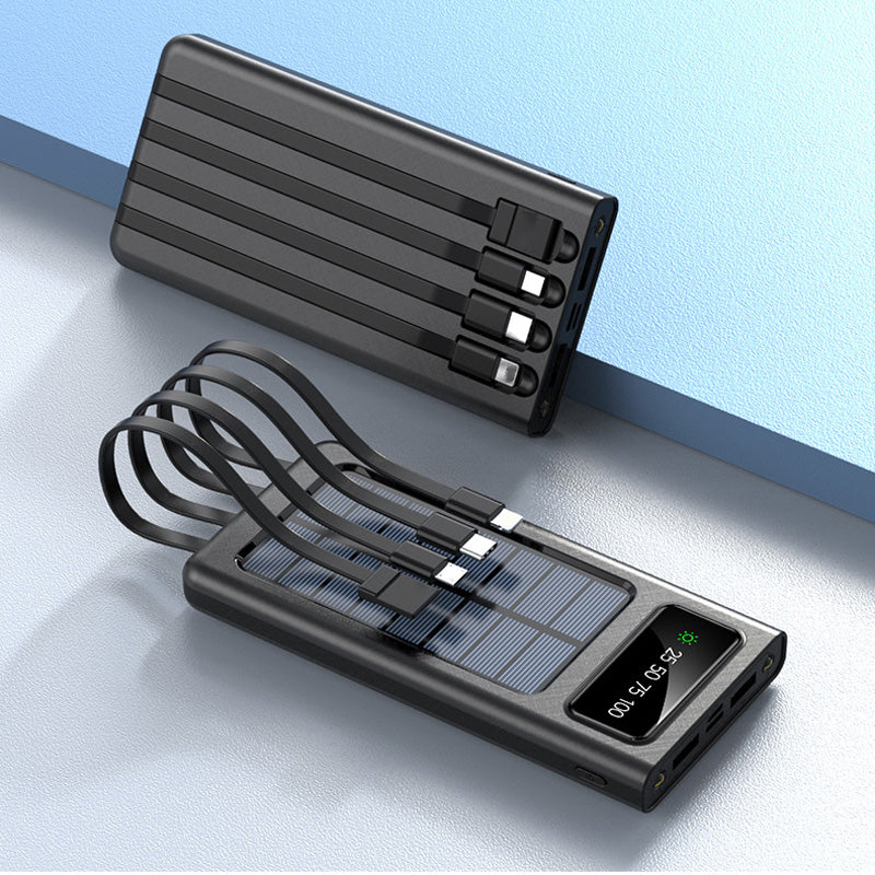 Tragbare Solar-Powerbank mit integriertem Kabel und hoher Kapazität