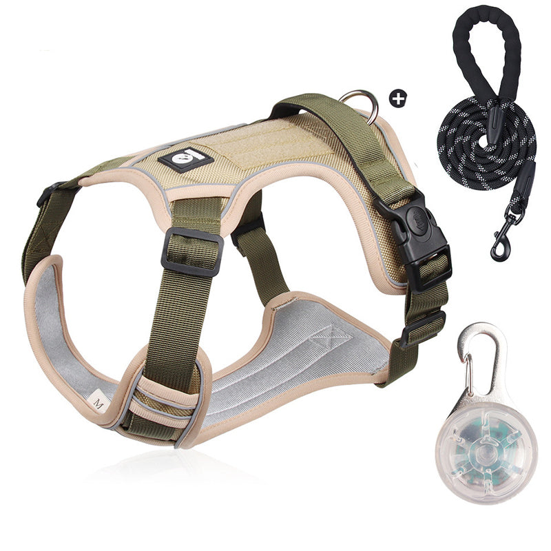 🐾50% Rabatt!🦮Zugstopp‑Hundegeschirr mit Front‑D‑Ring, komplett mit Leine & LED‑Halsband für sichere Spaziergänge 🔦