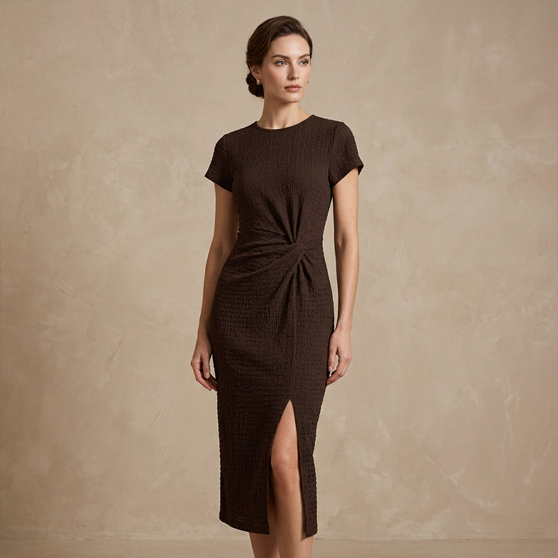 ✨🔥Elegantes Kleid mit Wickelausschnitt vorne und tailliertem Schlitz