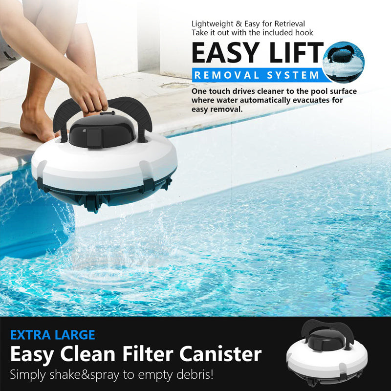 Poolroboter Akku, Akkulaufzeit 130 Minuten, maximale Neigung 18 °, Selbstparken, kabelloser automatischer Poolreiniger, Poolreinigungsroboter, geeignet für flache Pools bis 100 m ²