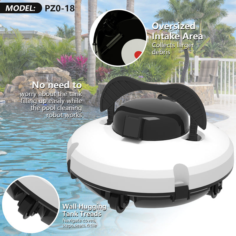 Poolroboter Akku, Akkulaufzeit 130 Minuten, maximale Neigung 18 °, Selbstparken, kabelloser automatischer Poolreiniger, Poolreinigungsroboter, geeignet für flache Pools bis 100 m ²