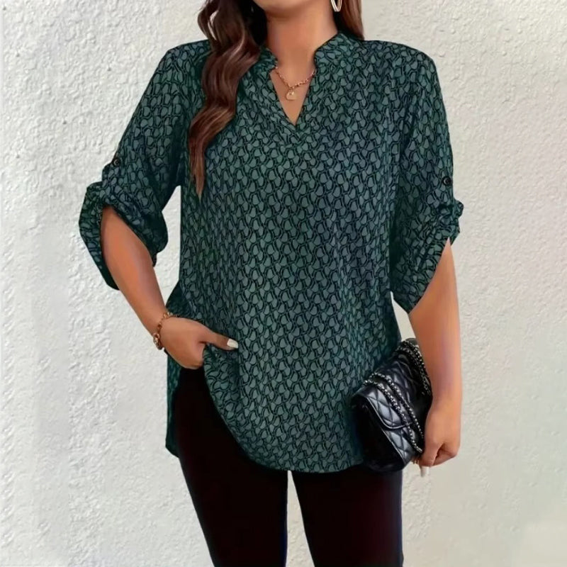 👚 50% RABATT! 🌞 NEU: Sommerkollektion – Damen Bluse mit geometrischem Print & V-Ausschnitt – lockere Passform, leicht & vielseitig – perfekt für warme Tage und kreative Looks ✨