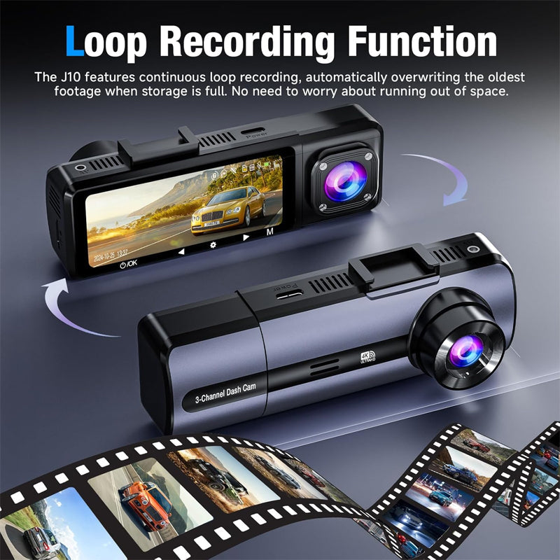 3-Kanal-HD-Dashcam mit 1080p, 5-GHz-WLAN und Steuerung per App