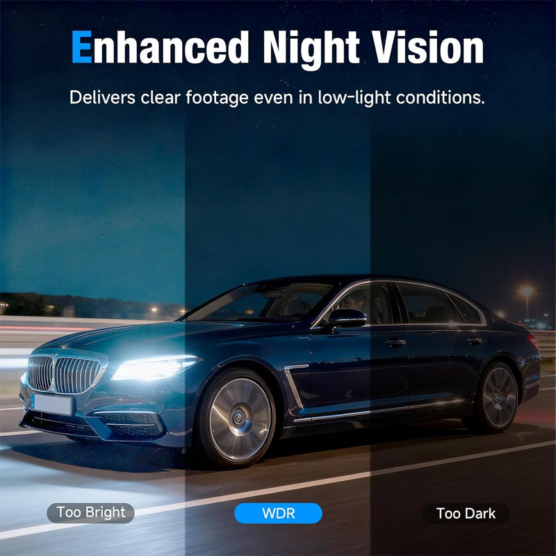 3-Kanal-HD-Dashcam mit 1080p, 5-GHz-WLAN und Steuerung per App