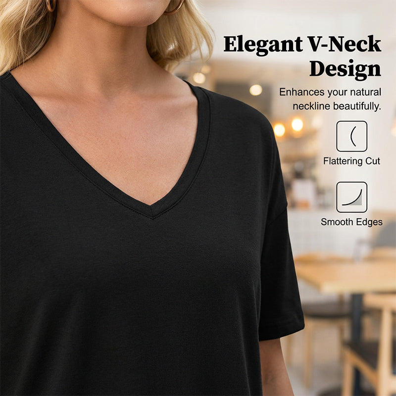 👕✨ 50% RABATT! Damen Oberteil mit halben Ärmeln, V-Ausschnitt und Patchwork-Saum – Leicht, lässig & perfekt für den Sommer 🌸