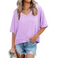 👕✨ 50% RABATT! Damen Oberteil mit halben Ärmeln, V-Ausschnitt und Patchwork-Saum – Leicht, lässig & perfekt für den Sommer 🌸