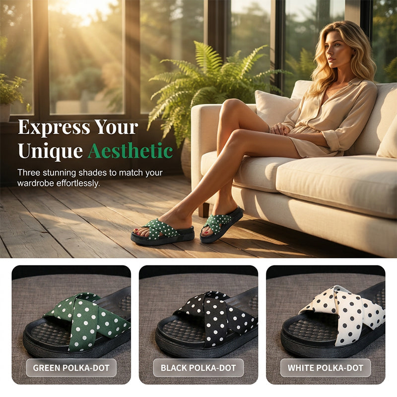 Damen-Slides mit gekreuzten Riemen und Polka-Dot-Muster