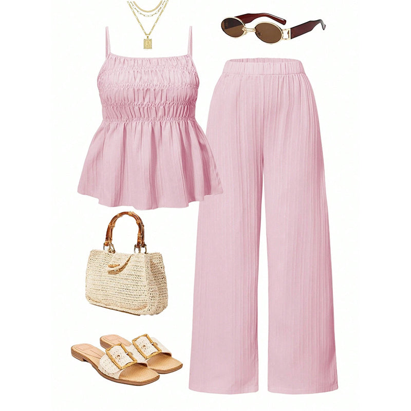 📢📢 50% RABATT! ⏰ Women's Casual Cami Top & Wide-Leg Pants Set – lässiger Zweiteiler für warme Tage. 🔥🌸