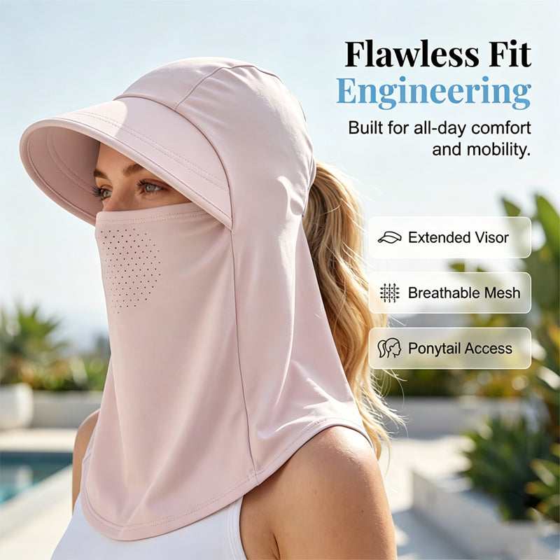 Atmungsaktive Vollgesichts-Sonnenmaske mit Öffnung für den Pferdeschwanz