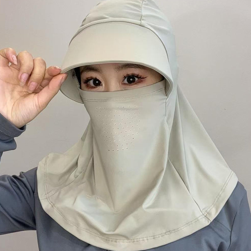 Atmungsaktive Vollgesichts-Sonnenmaske mit Öffnung für den Pferdeschwanz