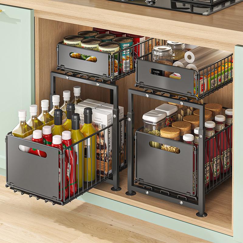 💪🥫 BLITZANGEBOT 50% RABATT! Doppelstöckiges Ausziehregal Schrankorganizer – 5 Höhenstufen, 2 Ebenen, Kohlenstoffstahl, Große Kapazität, Keine Montage ✨