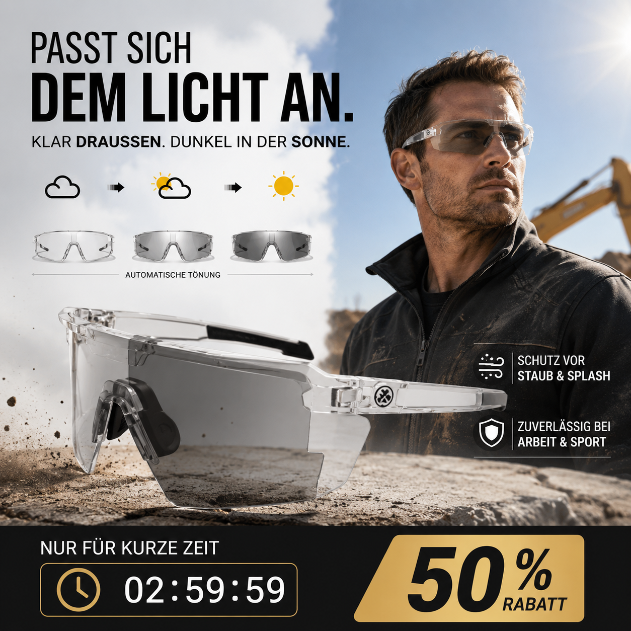 🏍️🕶️ 50% RABATT! Stilvolle Motorrad-Schutzbrille für Tag & Nacht – UV400, polarisierend & gelber Nachtlinse – Perfekter Sitz unter dem Helm ✨