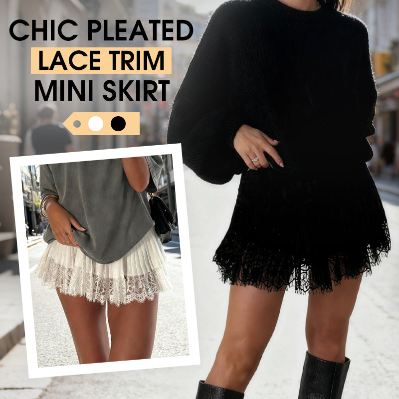🔥👗 50% RABATT! Chic Pleated Lace Trim Mini Skirt – Plisseefalten, zarte Spitze, perfekt für den Sommer. 🌸💨