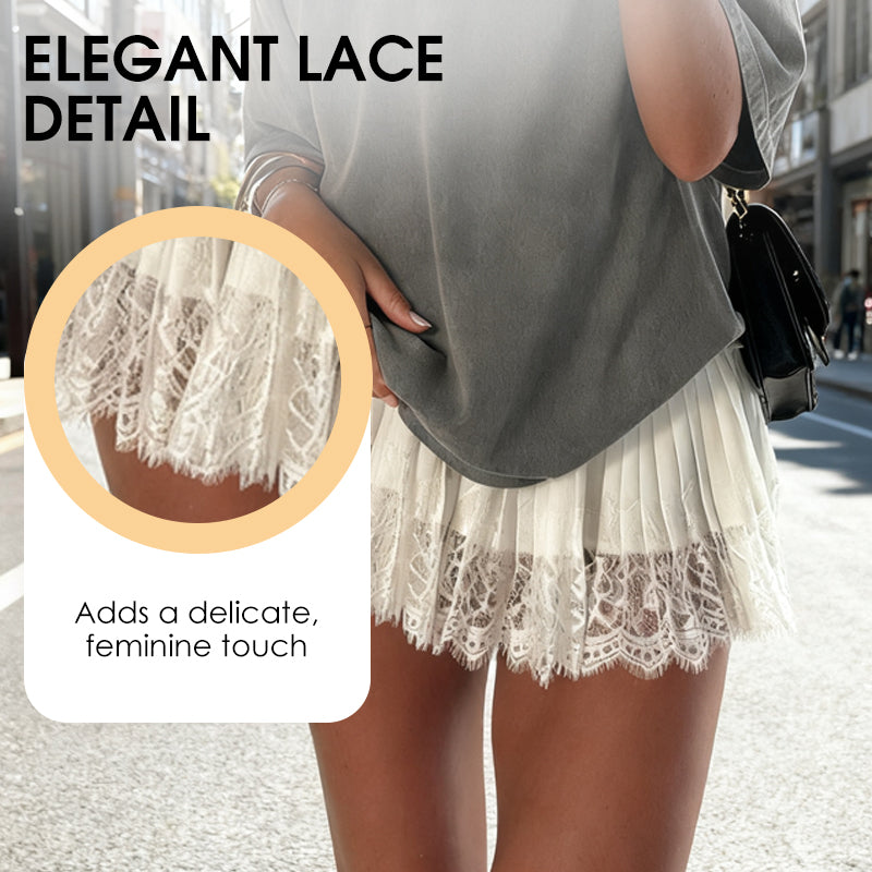 🔥👗 50% RABATT! Chic Pleated Lace Trim Mini Skirt – Plisseefalten, zarte Spitze, perfekt für den Sommer. 🌸💨