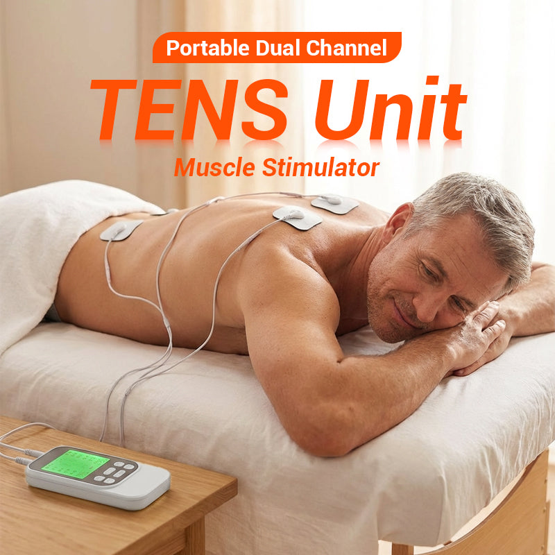 Muskelstimulator mit 10 Modi, 2 Kanälen und 30 Intensitätsstufen. Kompakt & wiederaufladbar, für Rücken, Nacken und Schultern, inkl. 4 Elektrodenpads.