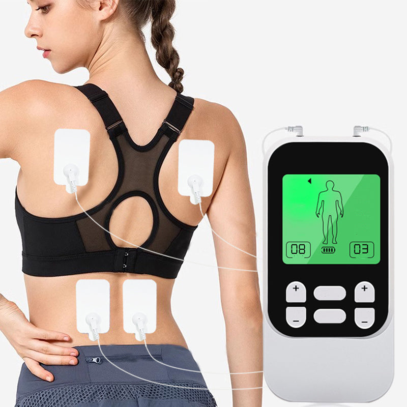 Muskelstimulator mit 10 Modi, 2 Kanälen und 30 Intensitätsstufen. Kompakt & wiederaufladbar, für Rücken, Nacken und Schultern, inkl. 4 Elektrodenpads.